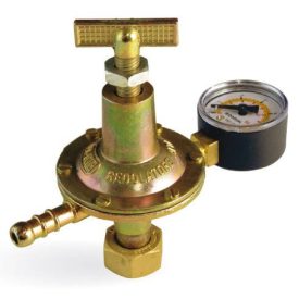   Nyomásszabályozó PB palackra manométerrel 8kg/h 0-4 bar tömlővéges 10mm